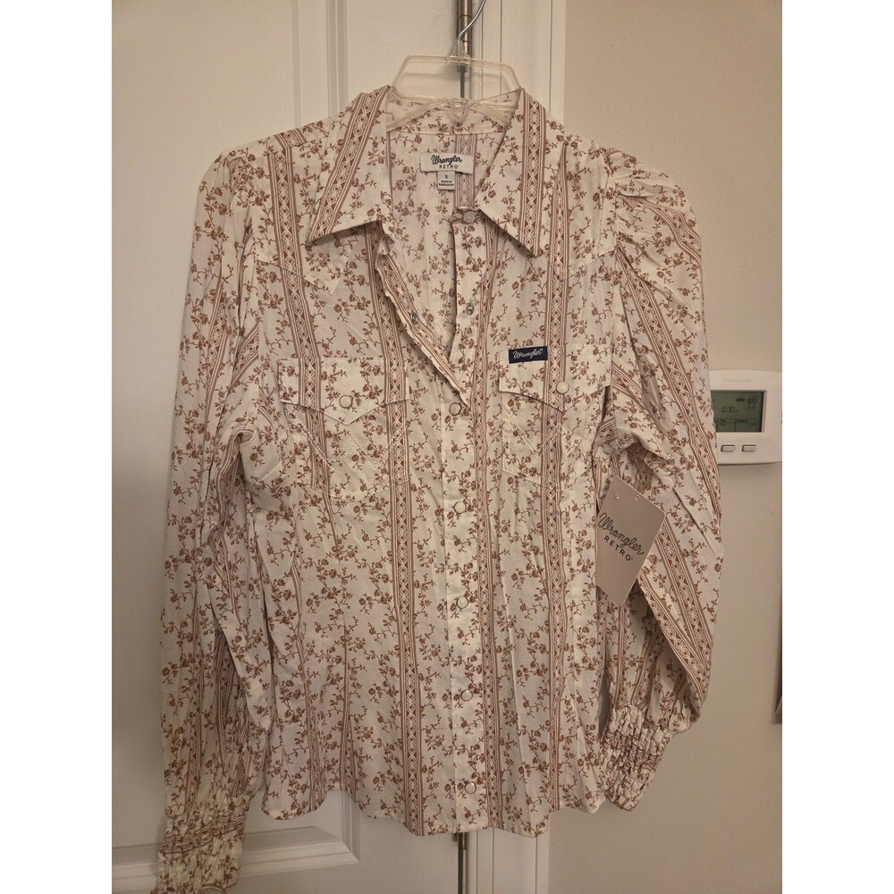 Wrangler Retro Floral Print Puff Sleeve Button Down Blouse Size S NWT